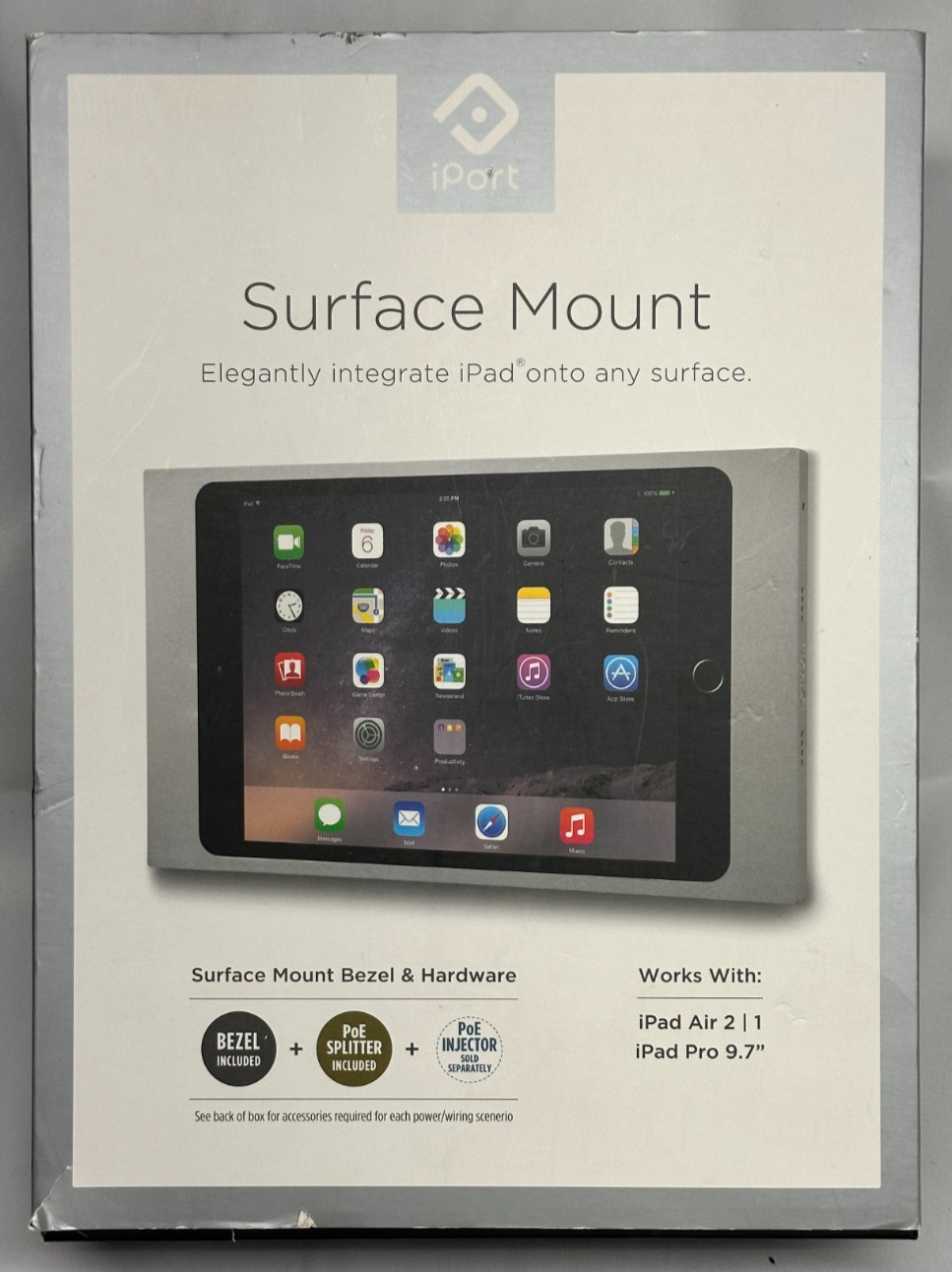 Iport Surface Mount For iPad Air 2/ 1 Pro 9.7", SM AIR 1/2 Silver Bezel, NEW