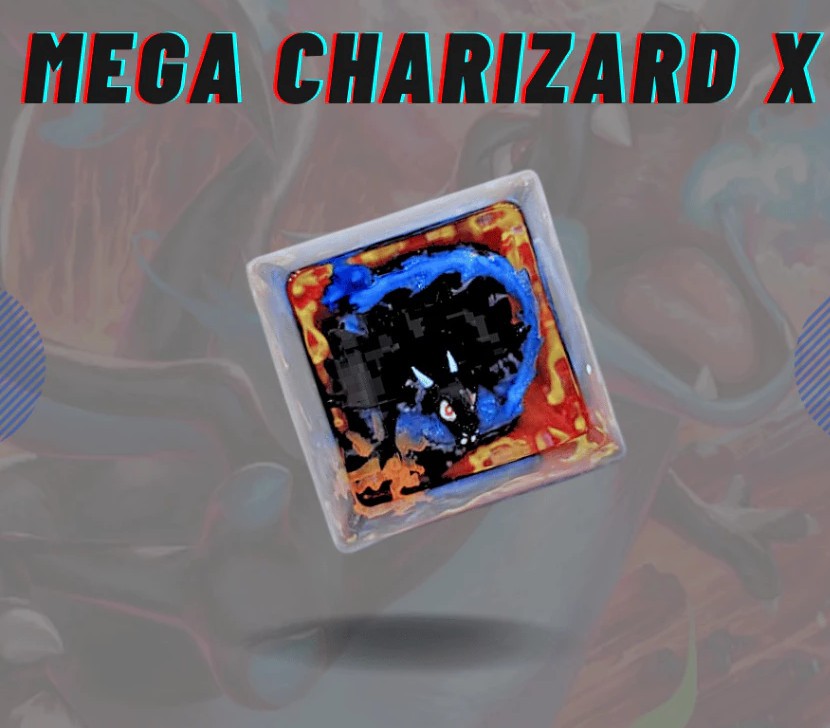 Handmade Resin Artisan Pokemon Keycap: Mega Charizard X | Custom Cap for Gaming