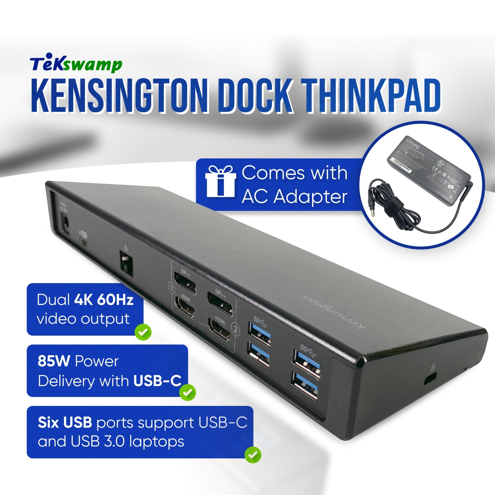 OEM Kensington USB-C Universal Dual 4K Dock Station for ThinkPad T14 Gen 1 w/AC