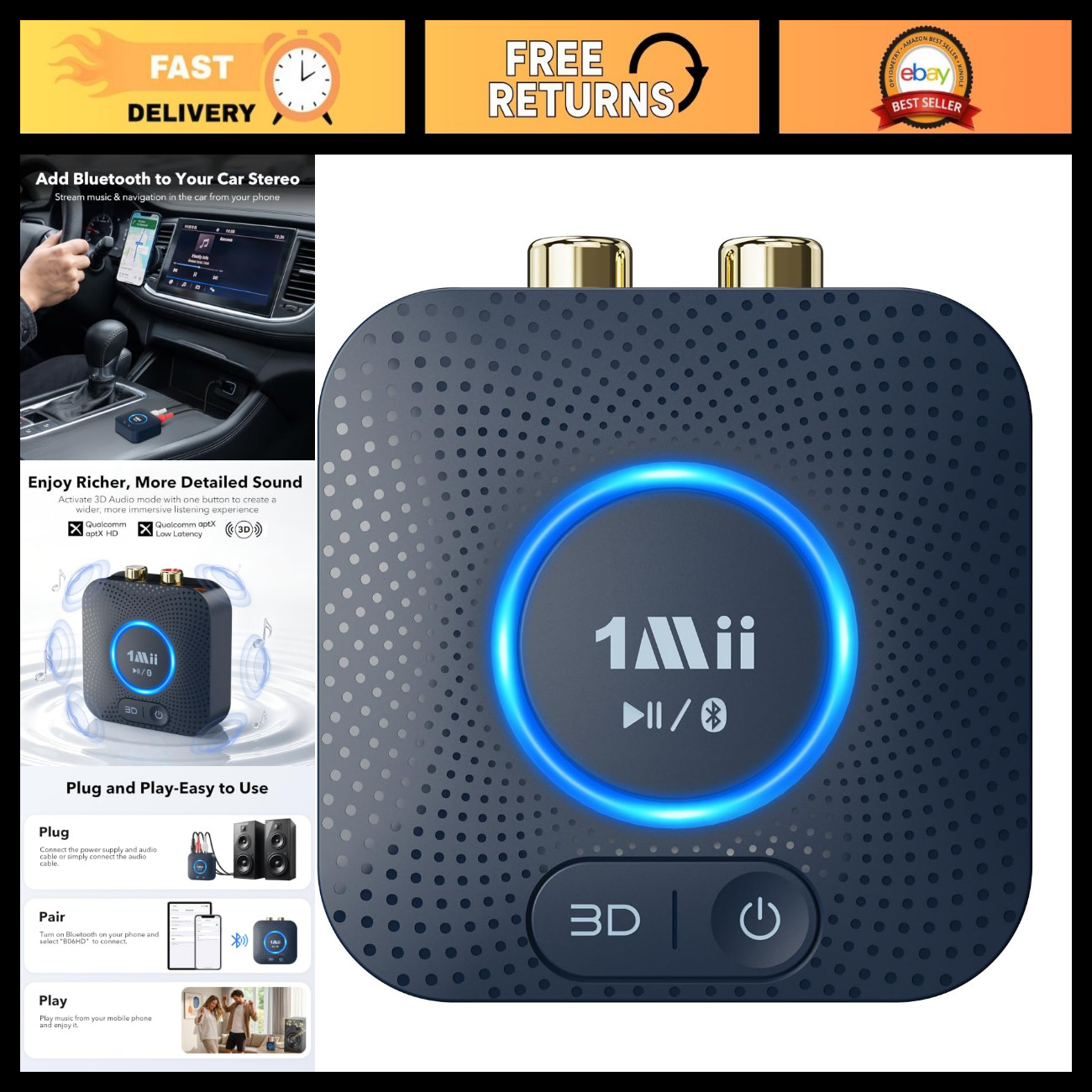 Bluetooth 5.3 Receiver, Wireless Audio Adapter for Home Stereo, Hi-Fi Sound, Eas
