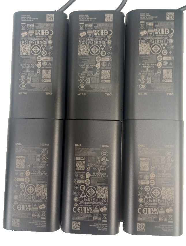LOT of 6 Dell Laptop USB-C 100w (6) Chargers Power Adapters