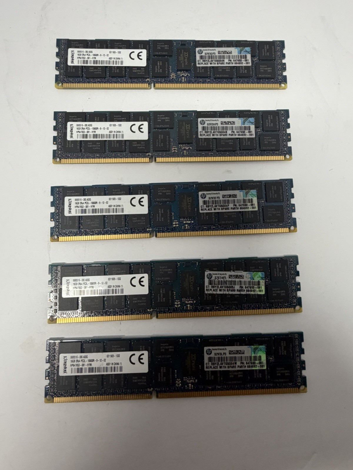Lot Of 5 Kingston 16GB 2Rx4 PC3L-10600R Server Memory RAM HP647653-081