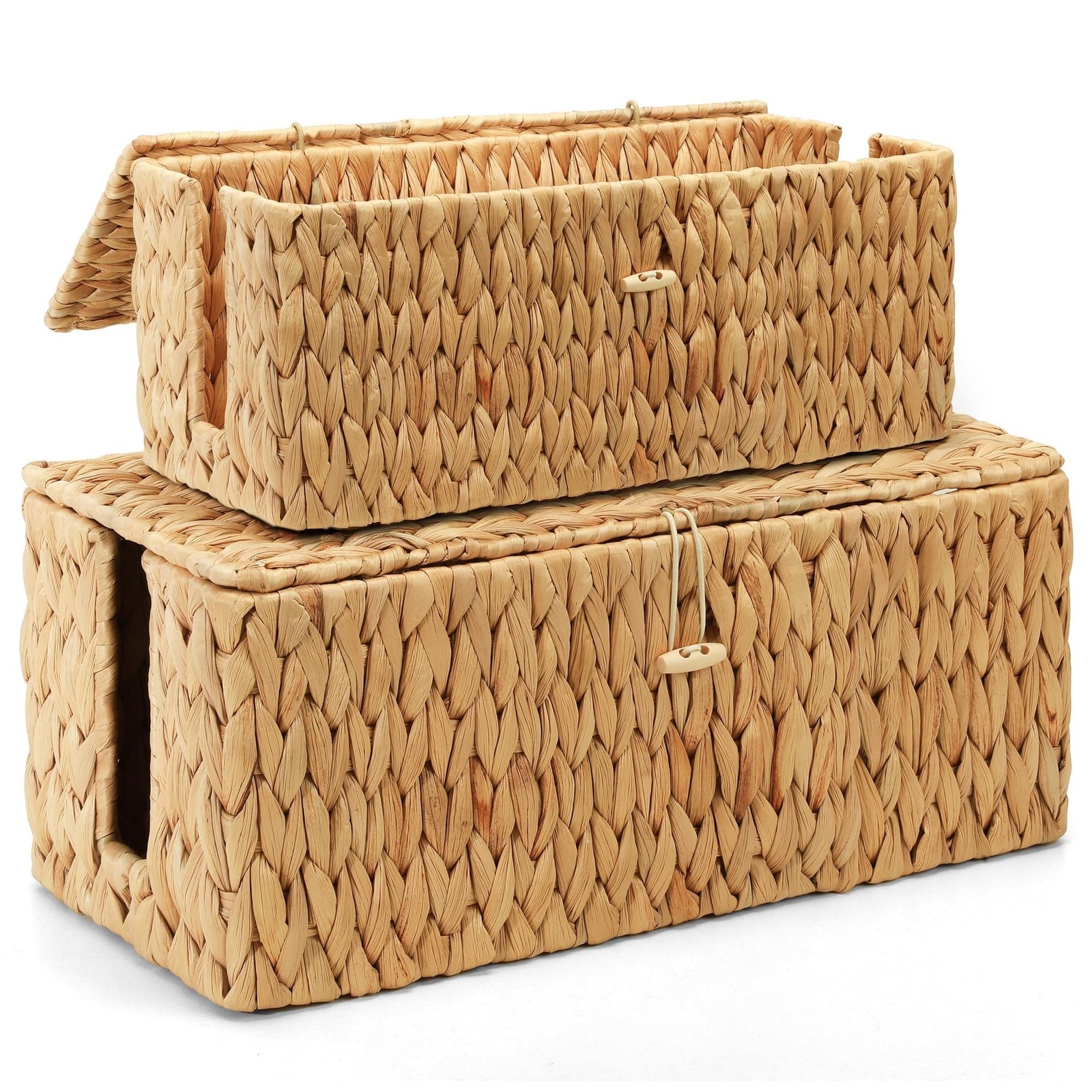 Posprica Cable Management Box with Lid, 2Pack Handwoven Real Water Hyacinth C...