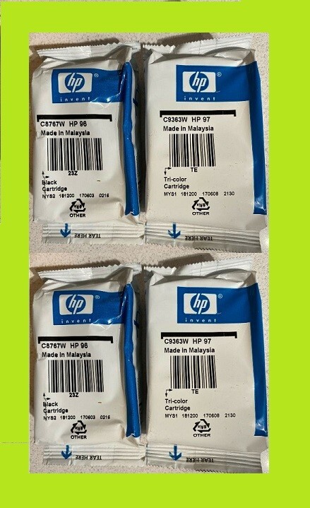 2 Sets (4 total) Genuine HP 96 Black & HP 97 Color Inkjets SEALED BAG NO BOX