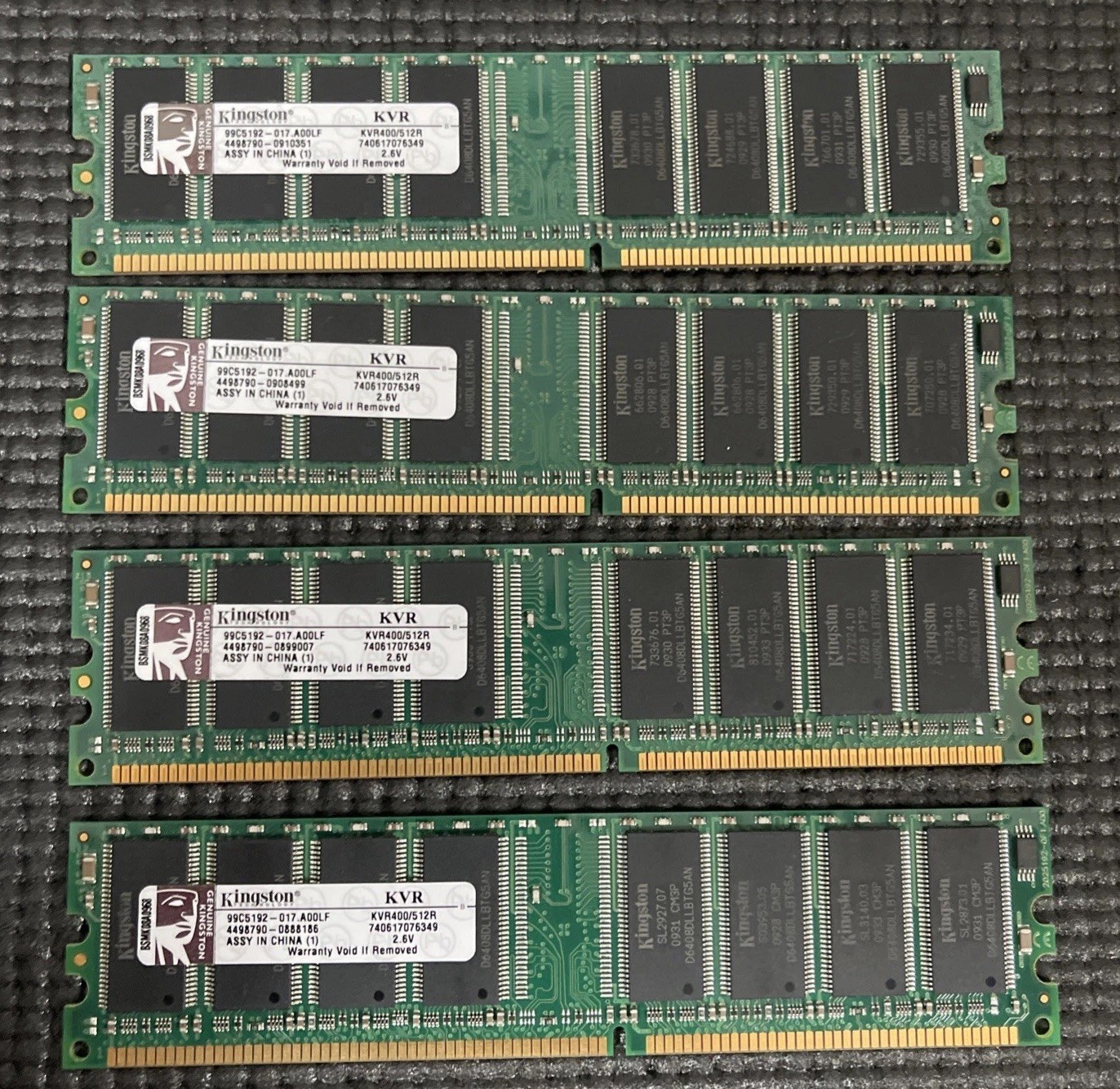 Kingston Technologies - KVR400/512R - 740617076349 - 2.6 V - Lot of 4 Excellent