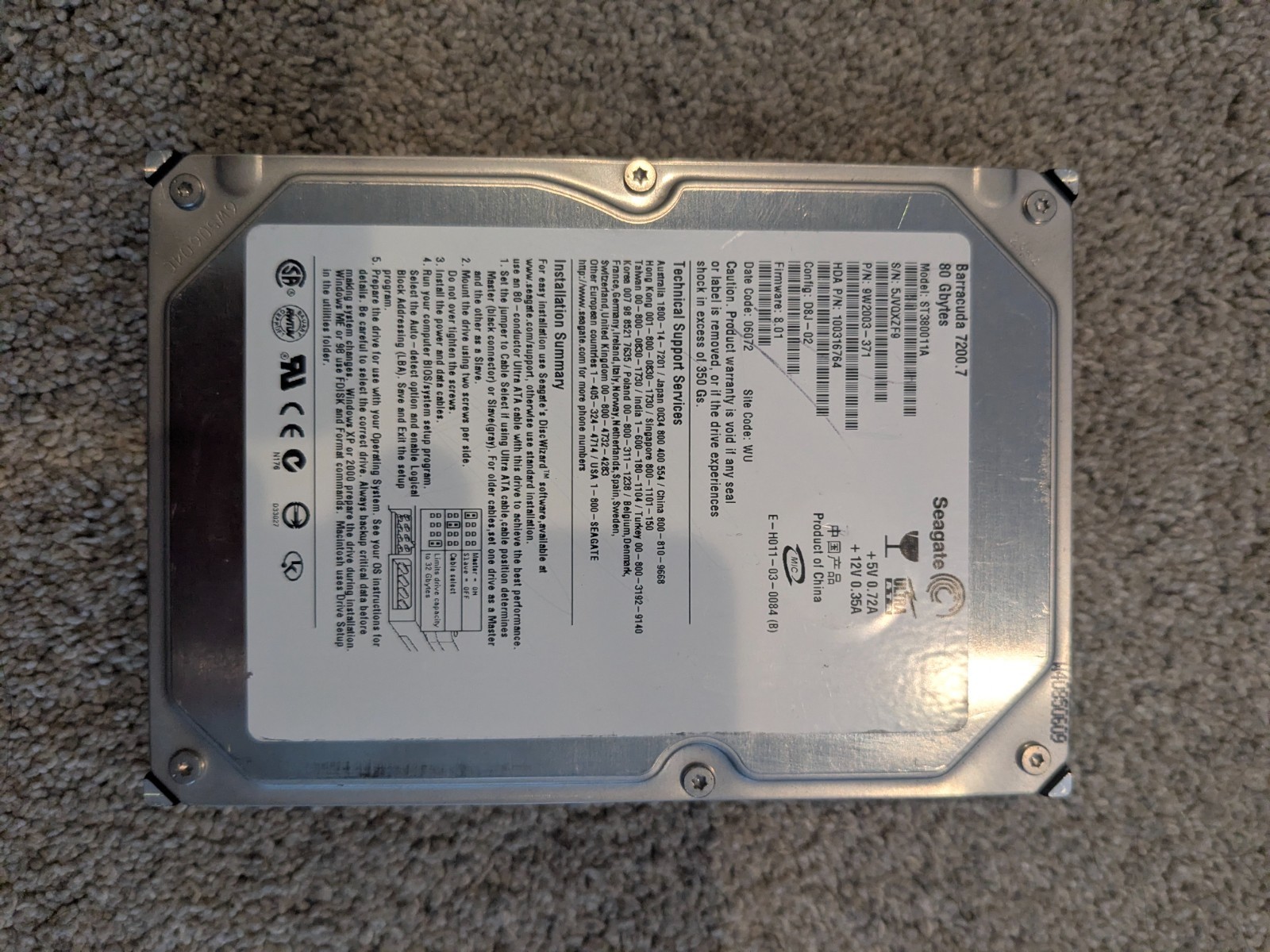 Seagate Barracuda 7200.7 80GB Internal 7200RPM 3.5" (ST380819AS) HDD