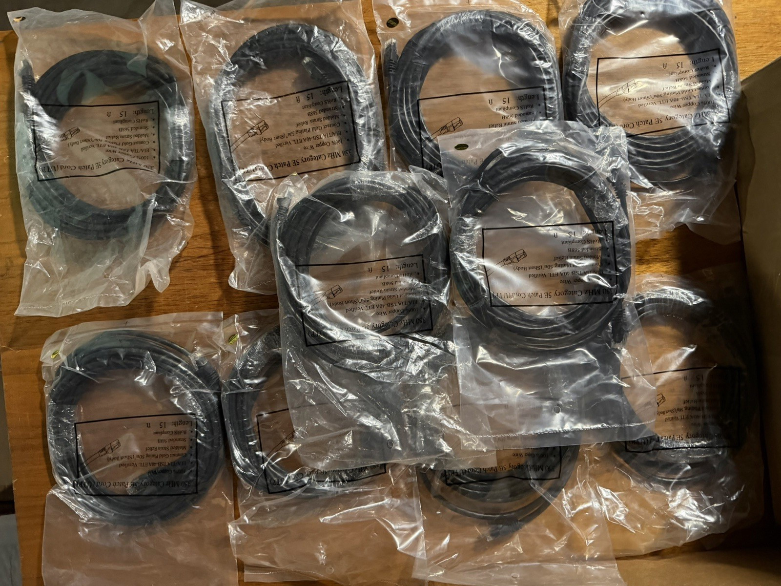 Cat5e Ethernet Patch Cable Round Black 15 FT Universal Compatible - Qty 10 New