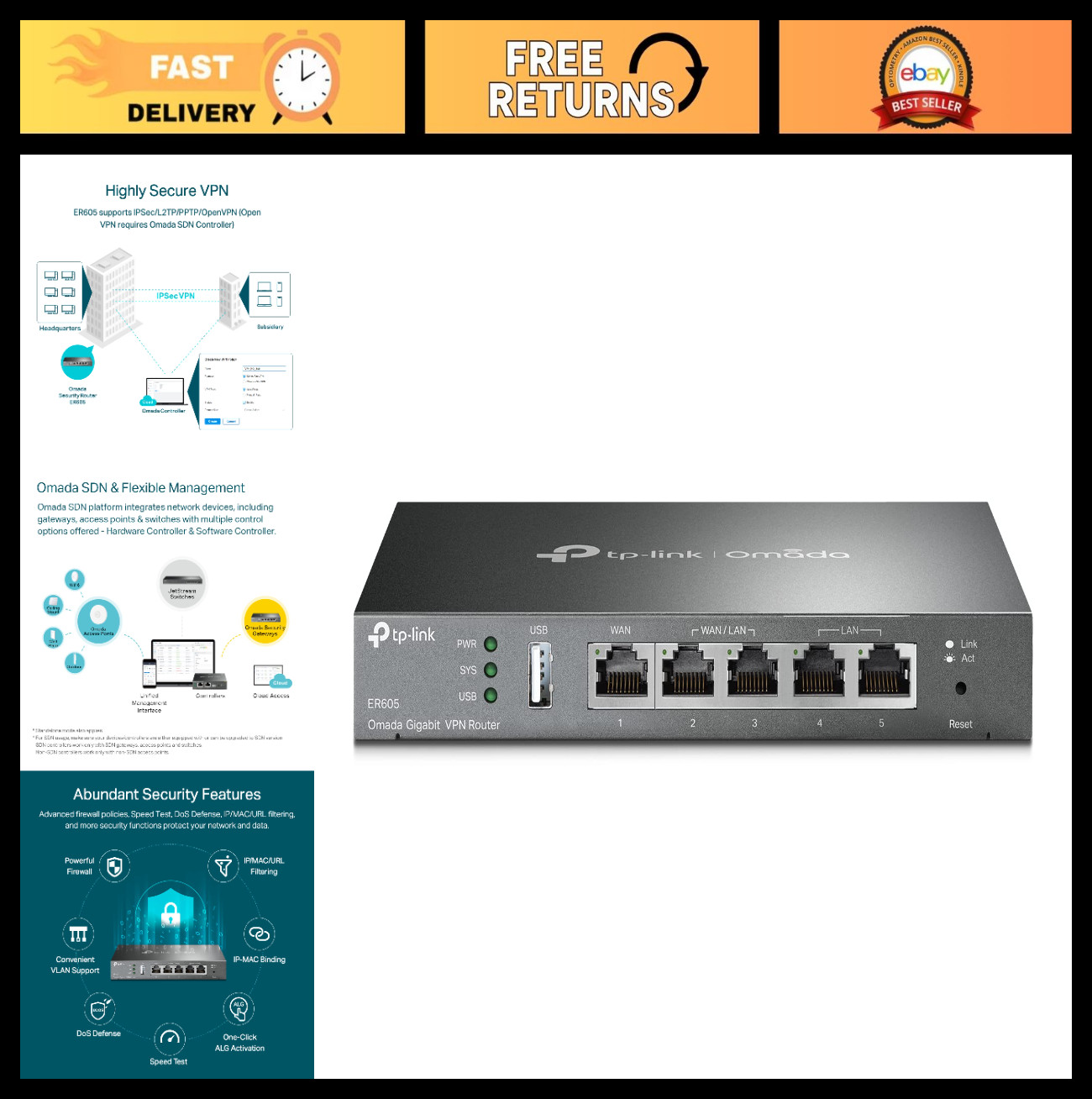 Wired Gigabit VPN Router, High-Speed Internet, Secure Network, Dual WAN Ports