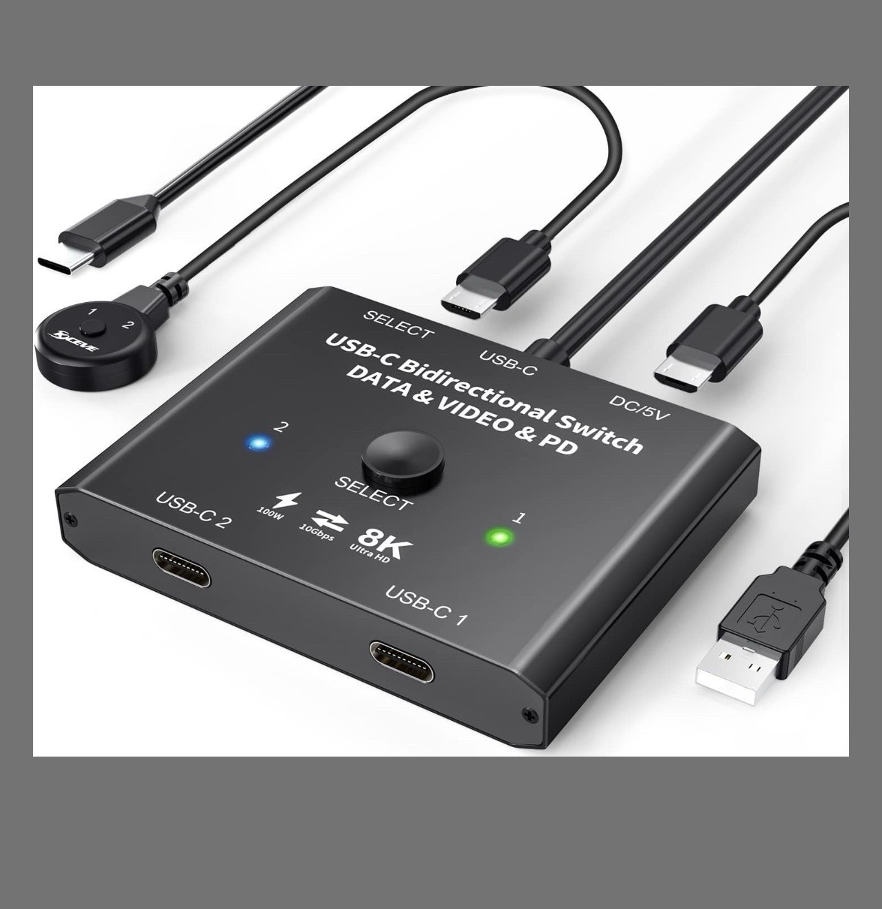USB C Switch, Bi- Directional USB C Switcher 2 Computers, 2 USB Cables Included