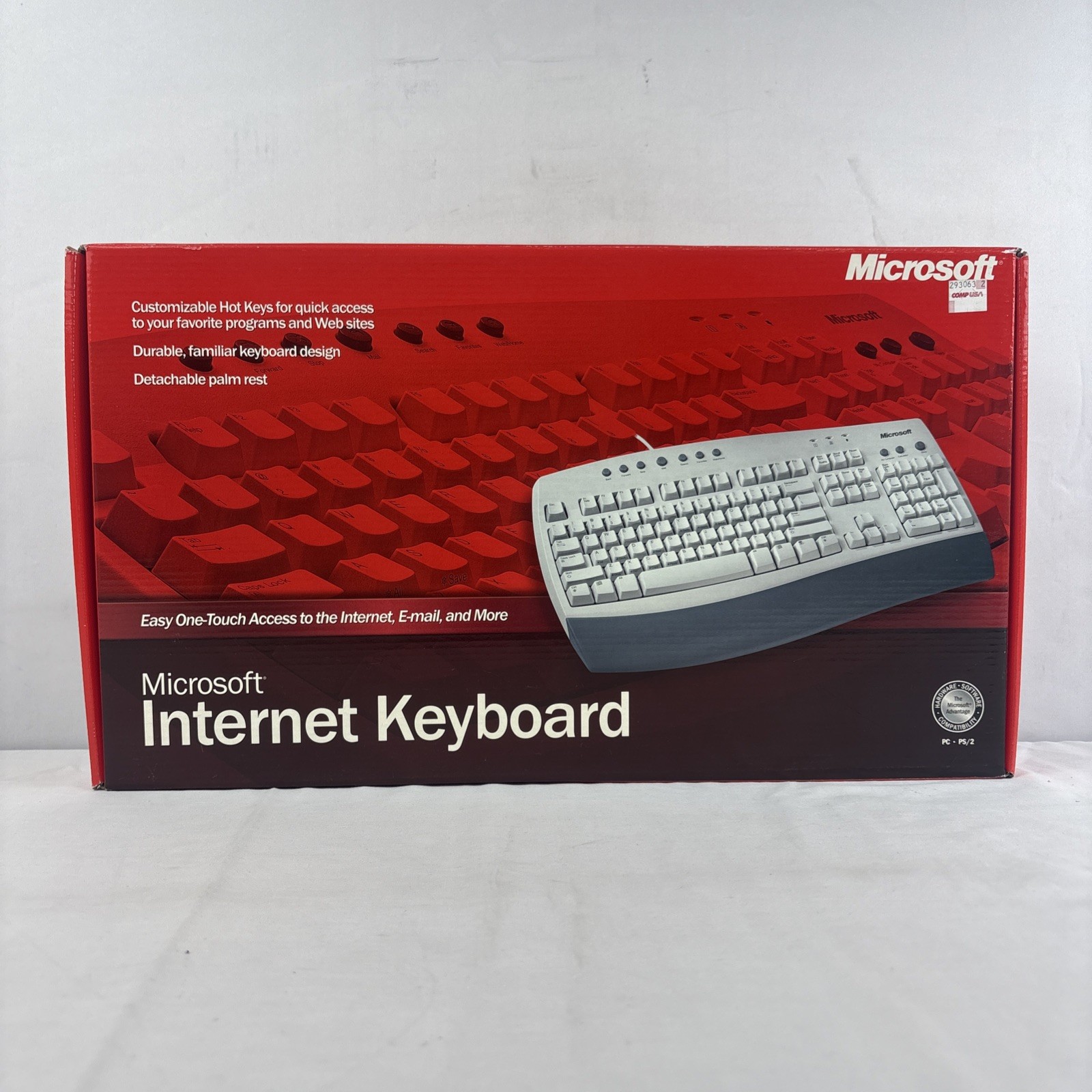 Microsoft Internet Keyboard PS/2 White Wired Palm Rest Hot Keys PC New In Box