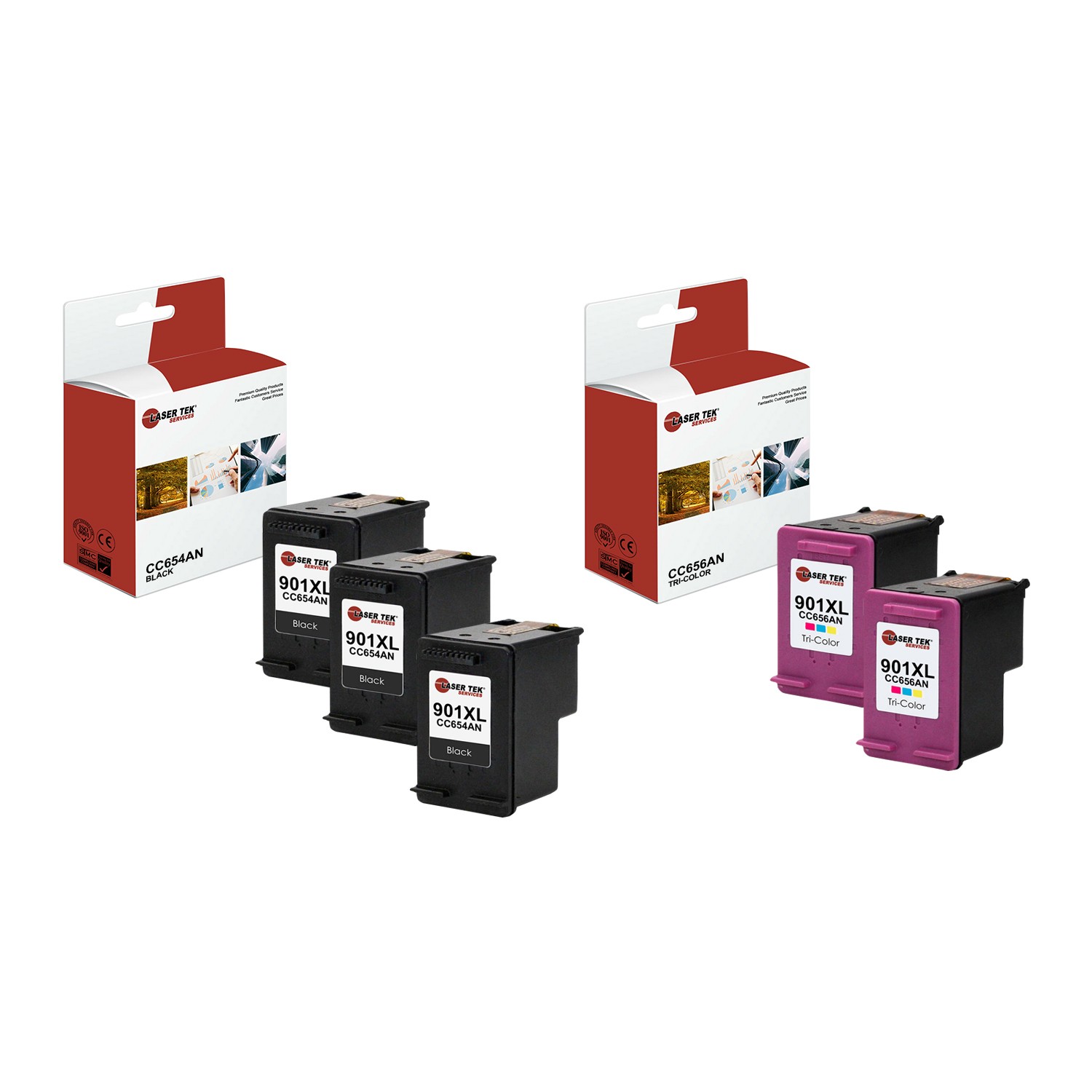 5Pk LTS 901XL CC654AN CC656AN HY Compatible for HP OfficeJet J4524 J4540 Ink