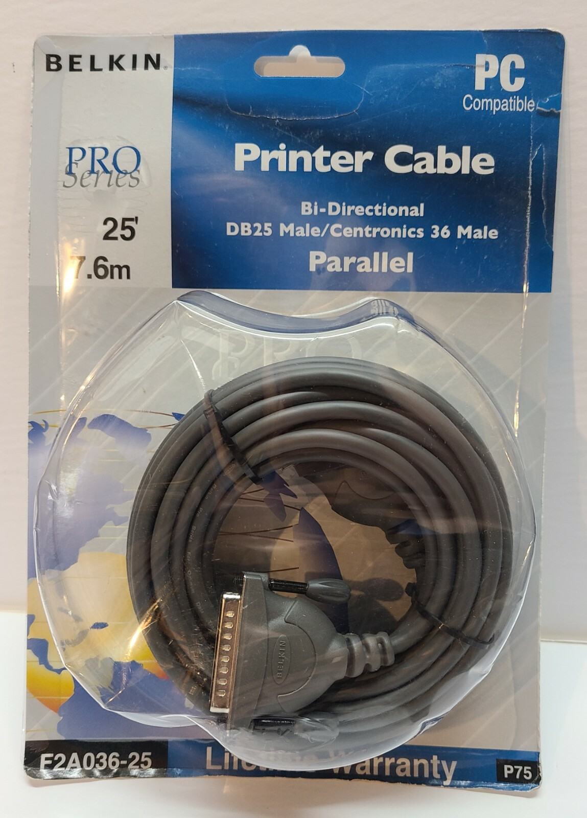 NEW Belkin F2A036-25 Bi-Directional DB25 Printer Parallel Cable - 25 ft