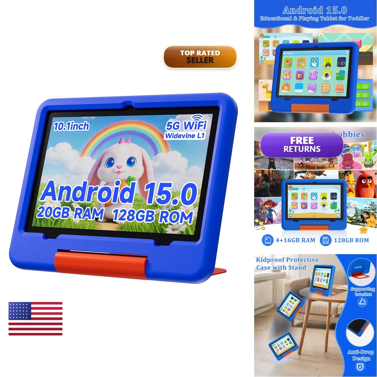Peicheng Tablet For Kids Eva Protective Case Android 15.0 Toddler Tab Pc