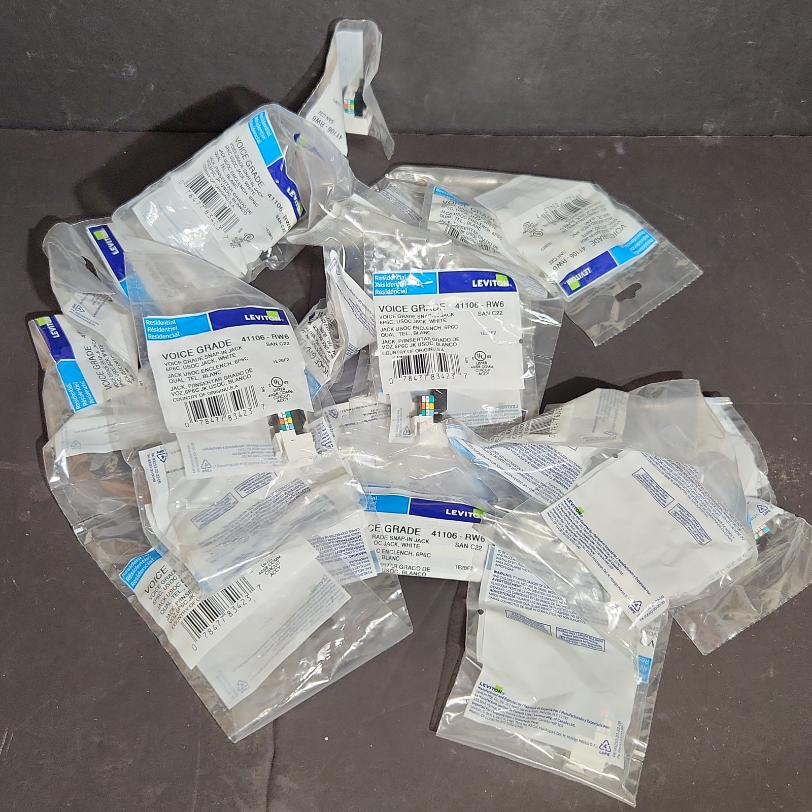 Leviton 41106-RW6, 6P6C Voice Grade QuickPort Connector - White - Lot of 23