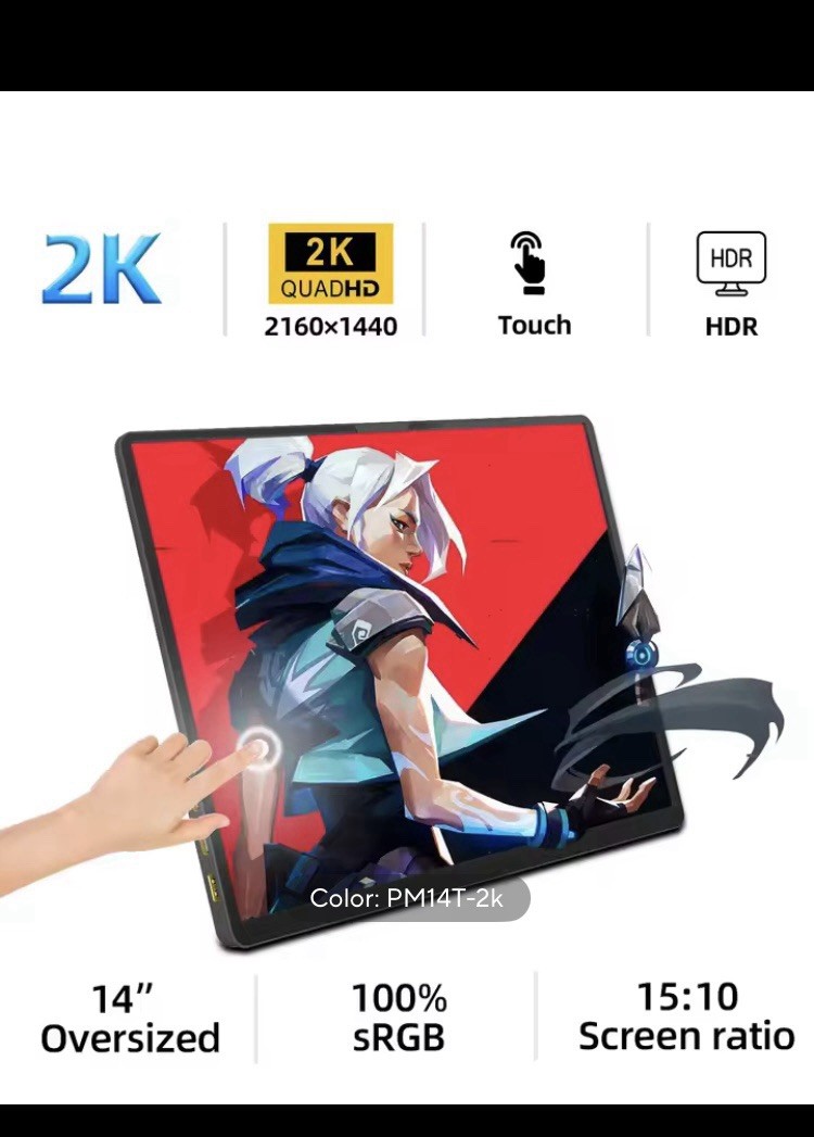 ZSUS 2160*1440  14-inch 2K Portable touch screen Monitor 60HZ Box