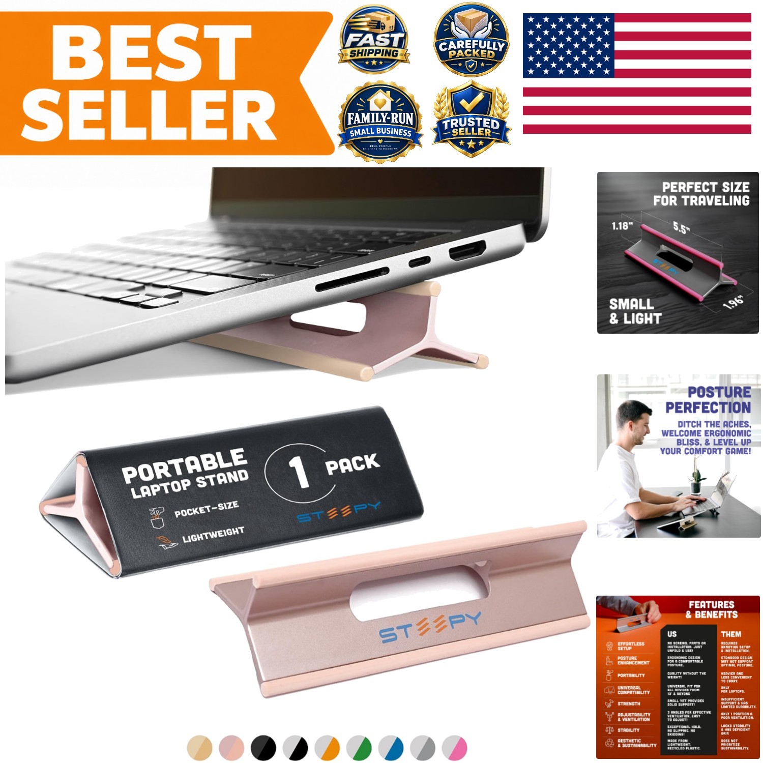 Portable Laptop Stand for Desk – Adjustable Height & Laptop Holder