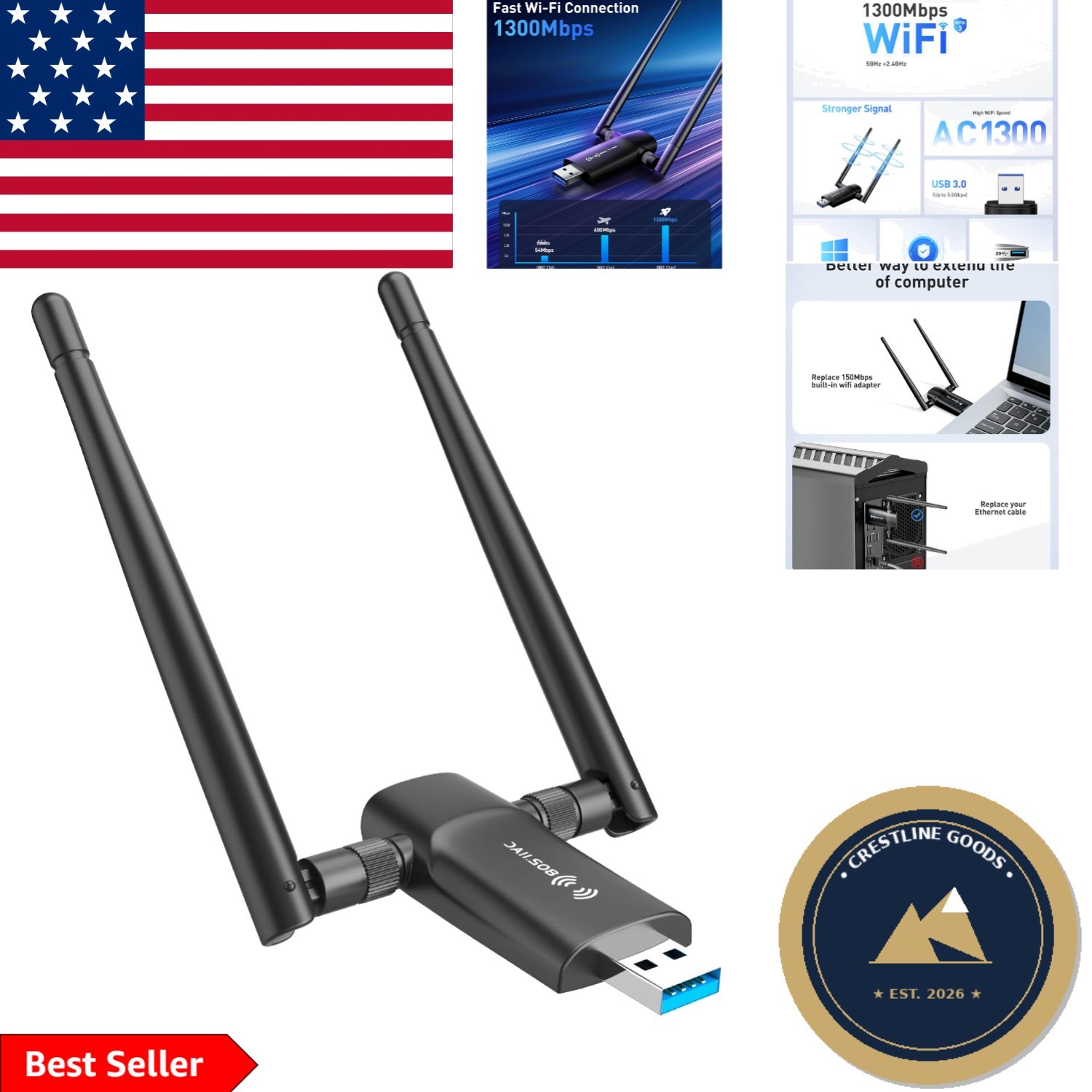 Upgrade Your Desktop with a High-Speed 1300Mbps USB WiFi Adapter - Plug and Play