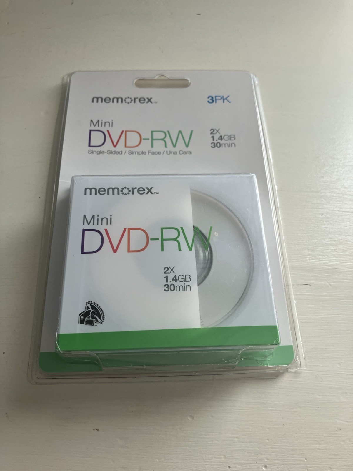 NEW Sealed Memorex Mini DVD-RW 3-Pack 1.4GB 30 Min 2X Camcorder Discs Blank