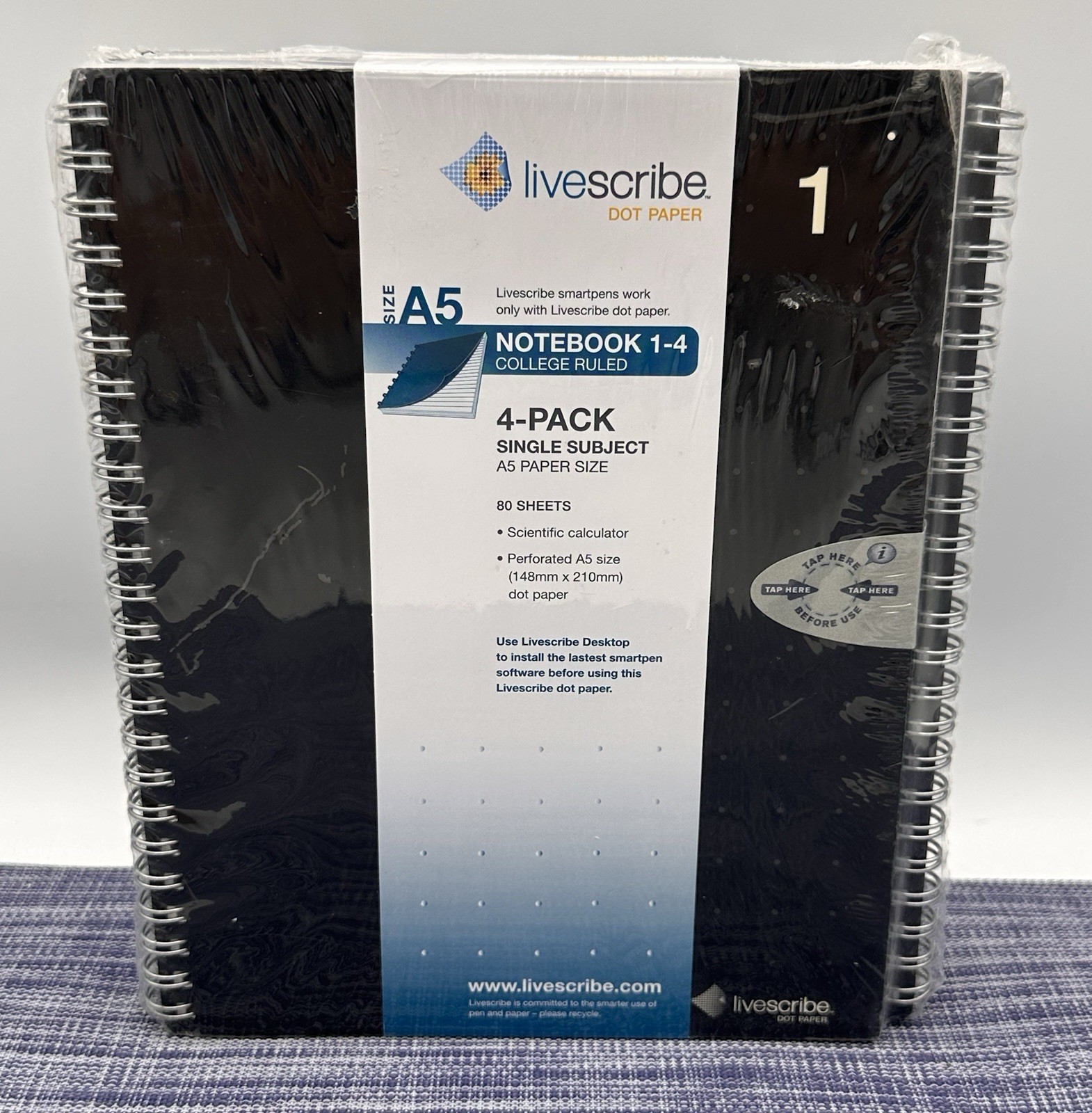 New Livescribe Dot Paper A5 Notebook 1-4, 4-Pack Single Subject Factory Sealed