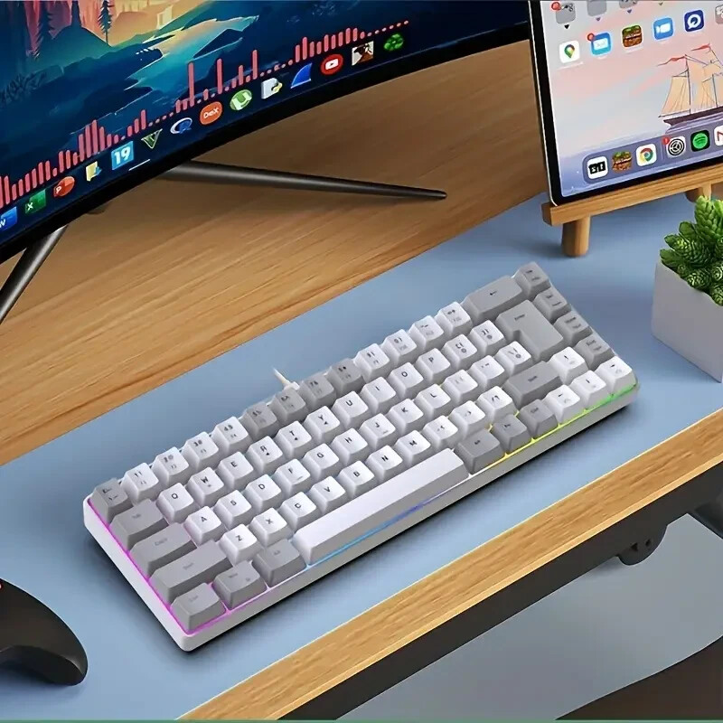 68-Key RGB Luminescence Wired Keyboard with Film Keyboard Design, TPC Key and Wi