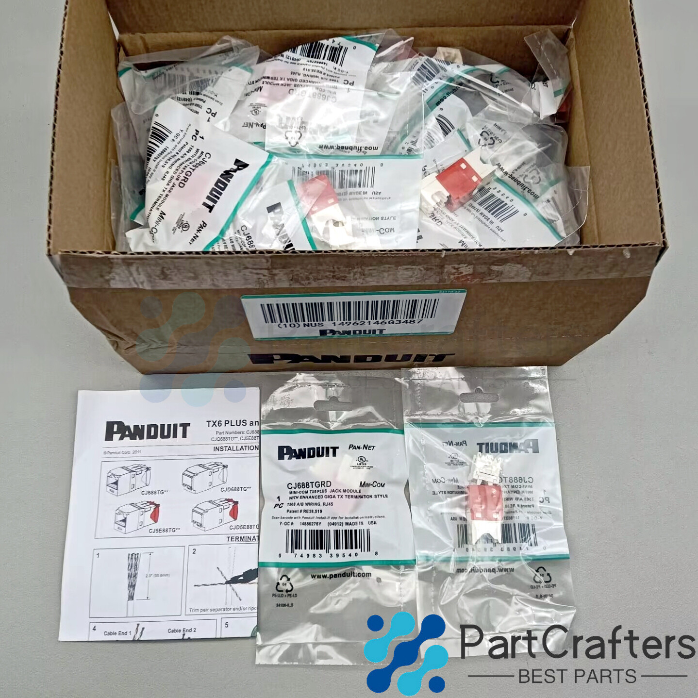 Fits Panduit Giga TX Cat6 jack Red CJ688TGRD BOX OF 50. ！