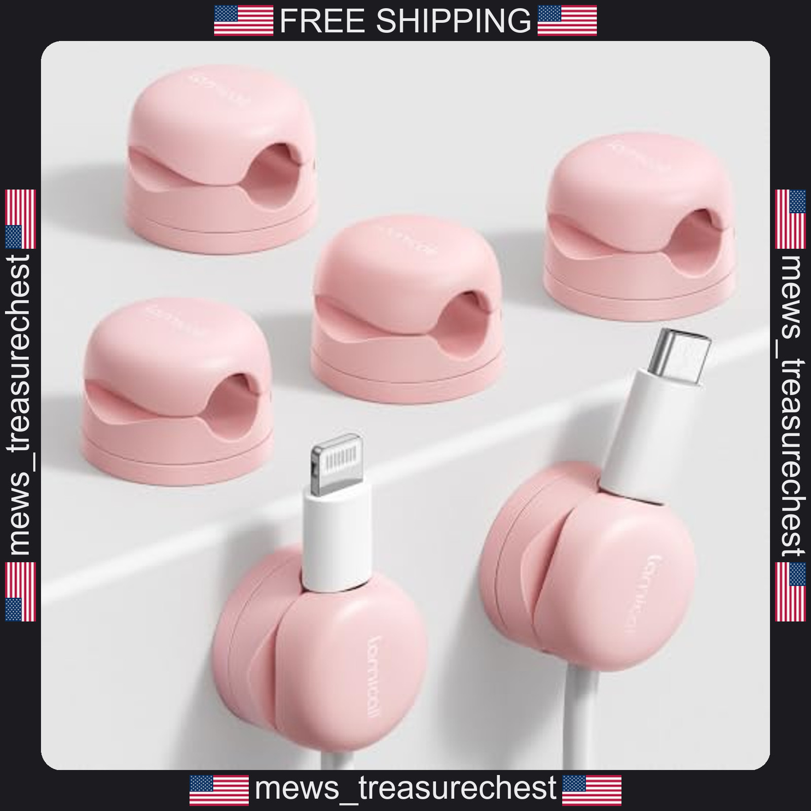 Cable Organizer Clips 6 Pack Pink Rotatable Spring Locking Cord Holders