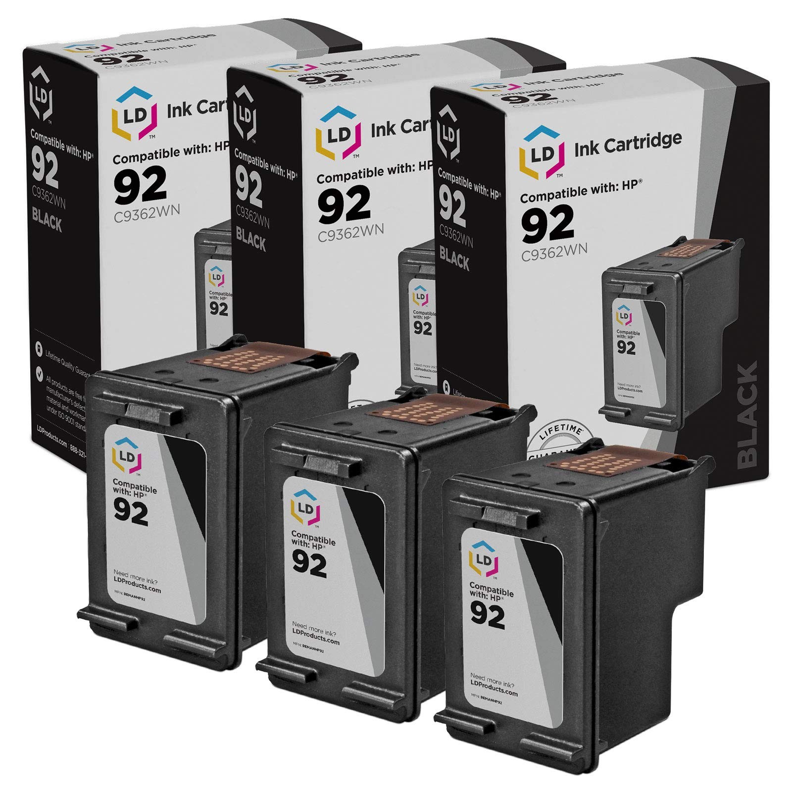 LD Products Replacement for HP 92 / C9362WN Black Ink Cartridges 3-Pack