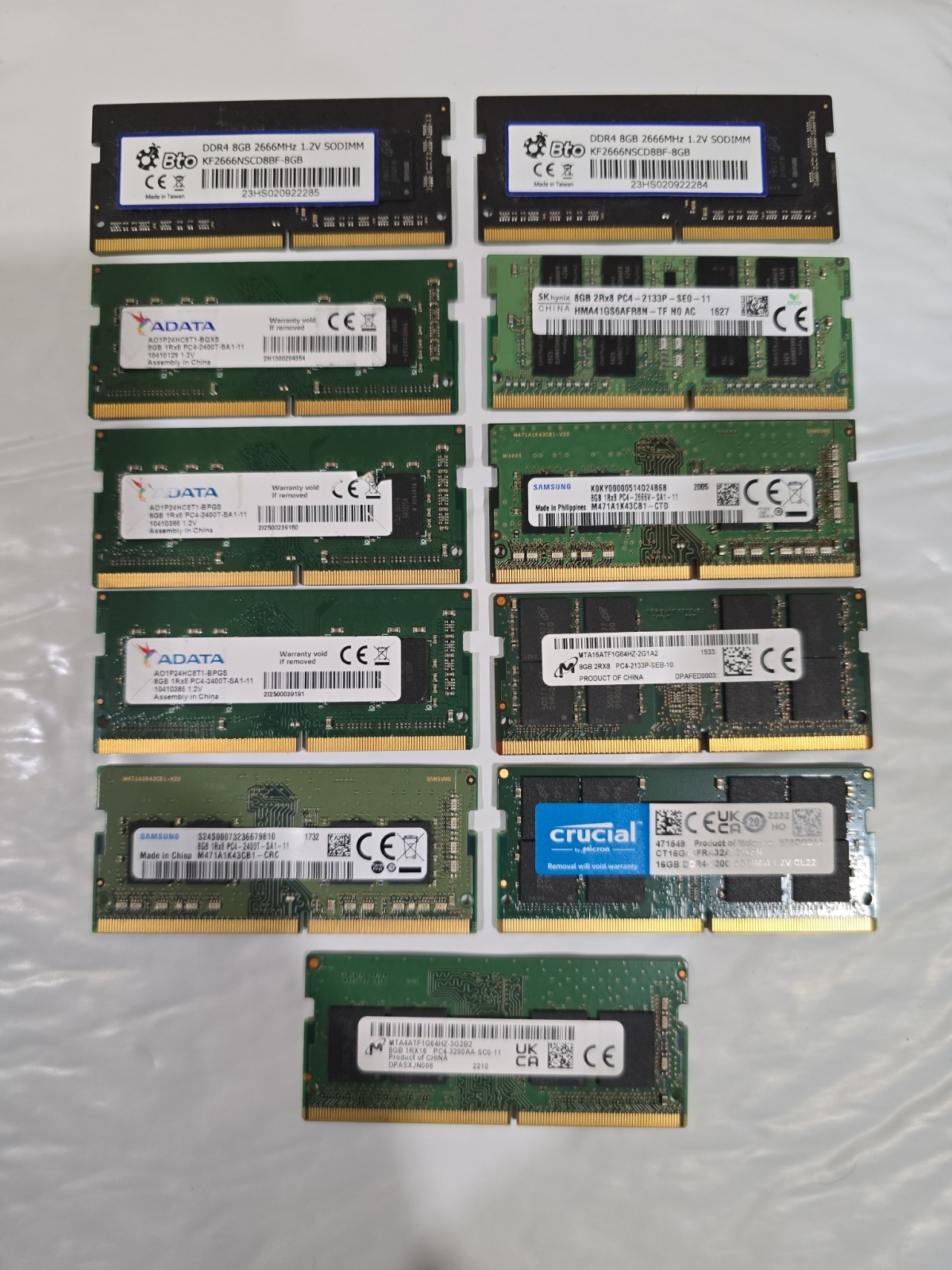 Lot Of 11 Mixed Brands And MODELS 8GB PC4 LAPTOP MEMORY RAM 