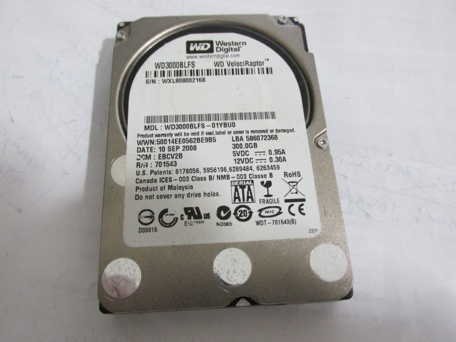Western Digital WD3000BLFS-01YBU0 VelociRaptor 300GB  10K, SATA 16MB 2.5" HDD