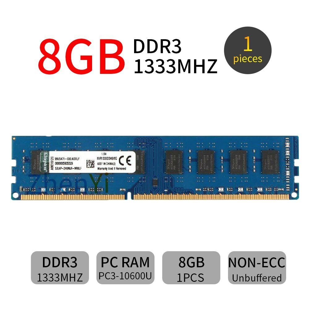 Kingston 8GB PC3-10600U DDR3 1333Mhz 240Pin KVR1333D3N9/8G Desktop Memory RAM UL