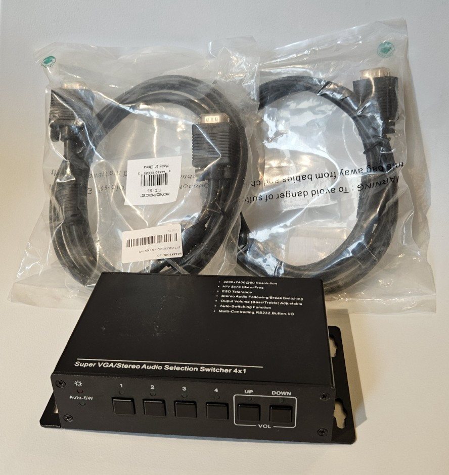 Bundle 4 VGA stereo switch used + 2 NEW VGA monoprice  6 ft cables - NO PSU