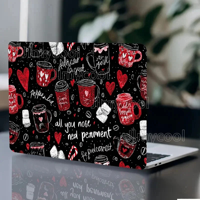 2 Pack Red Cup Coffee Heart Pattern PVC Laptop Case Sticker Scratch Resistant