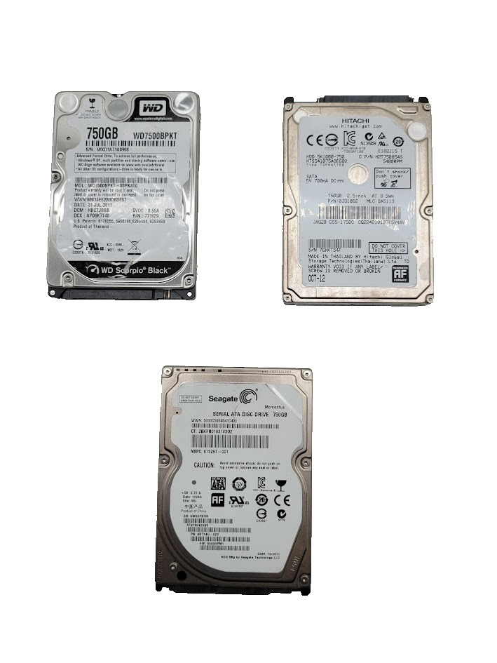 Lot of 3 750GB 2.5" SATA Mixed brands Hard Drive check the description