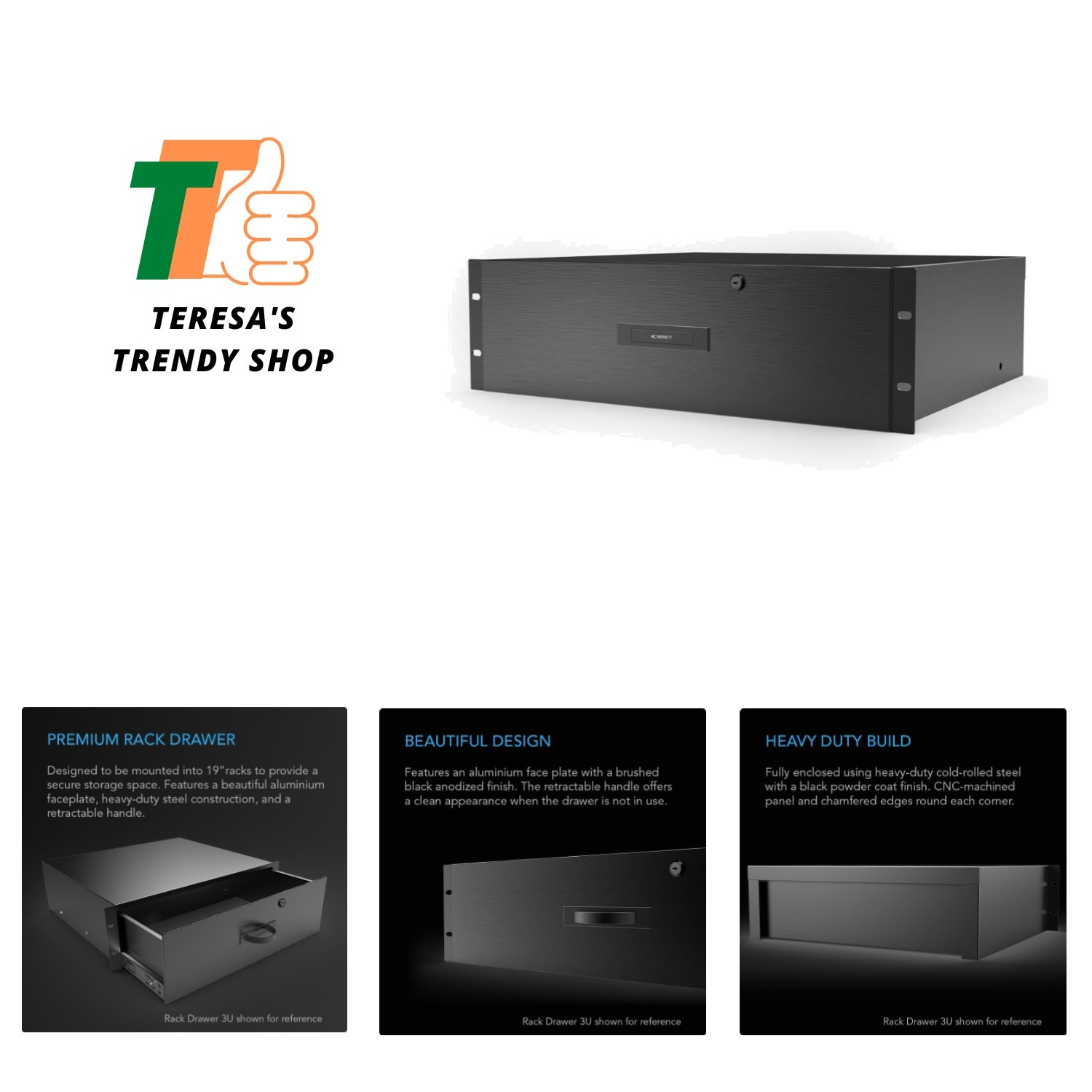 3U Rack Mount Storage Drawer with Aluminum Faceplate & Lock for DJ/AV Equipment