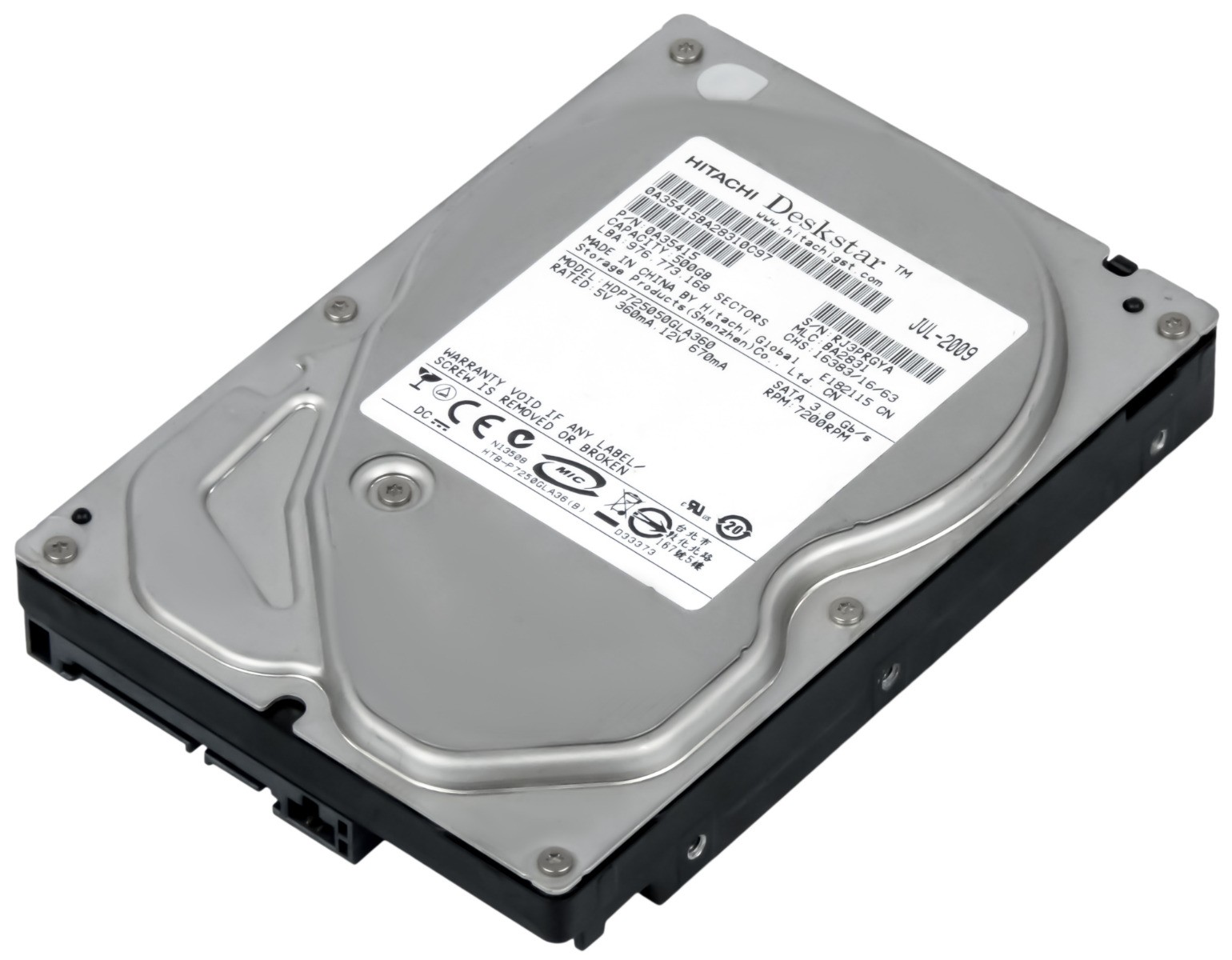HARD DRIVE HITACHI DeskStar P7K500 HDP725050GLA360 500GB 7.2K 16MB SATA II 3.5