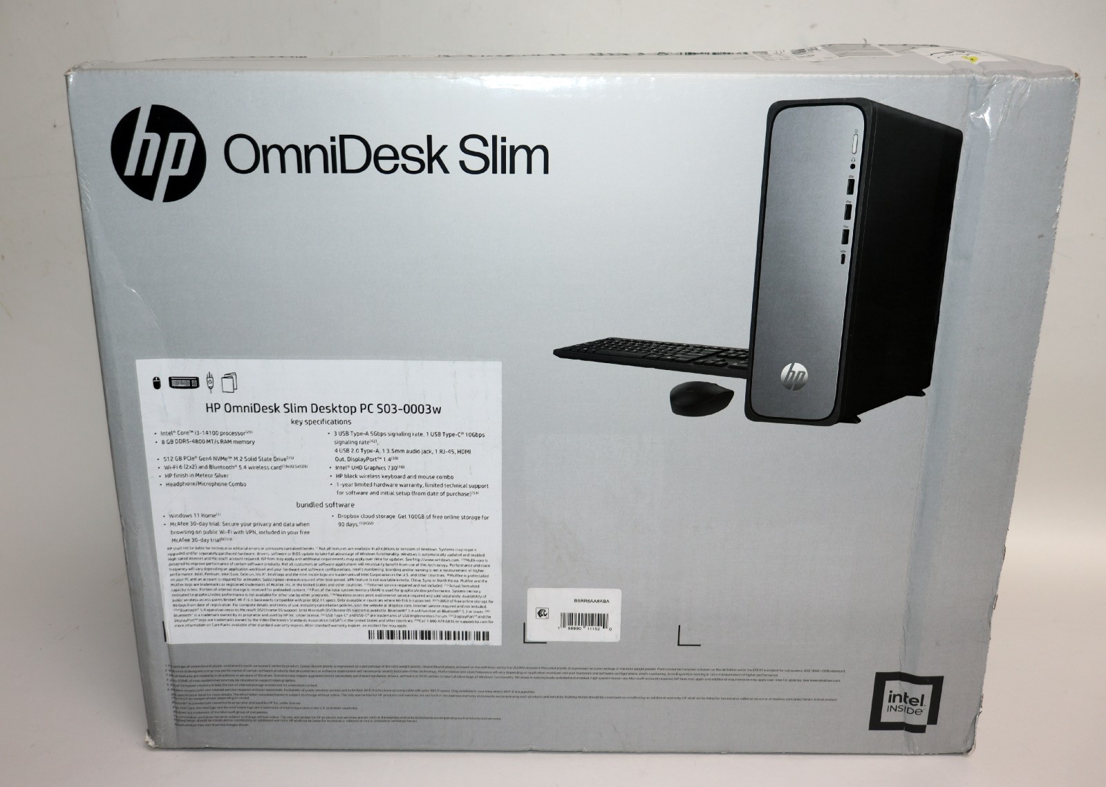 HP Omnidesk Slim Desktop PC S03-0003w (8GB, 512G SSD, Intel Corei3-14100) - NEW