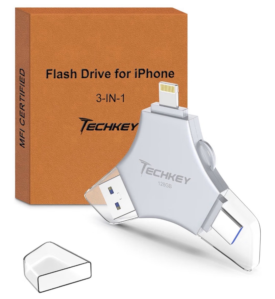 Techkey MFi Licensed Flash Drive 128GB  MFi USB for iPhone/iPad/PC