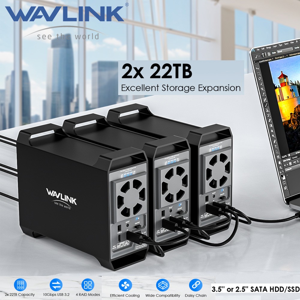 WAVLINK HDD/SSD RAID Hard Drive Docking Station 2 Bay for 2.5“/3.5" SATA 4 Modes