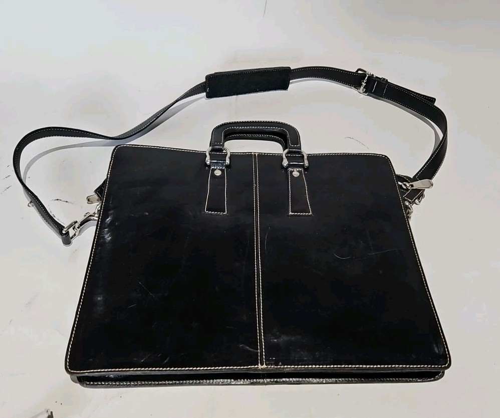 WILSON'S BLACK LEATHER BUSINESS  BRIEFCASE LAPTOP HARD SIDED WITH SHOULDER STRAP