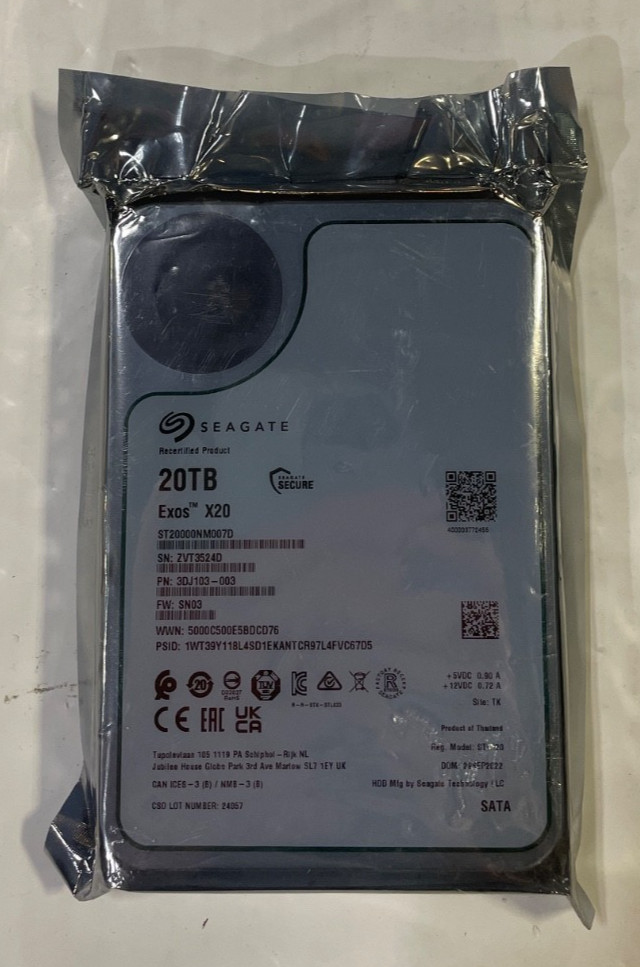 ST20000NM007D Seagate Enterprise Exos X20 20TB 7200RPM SATA 6Gbps 256MB Cache 