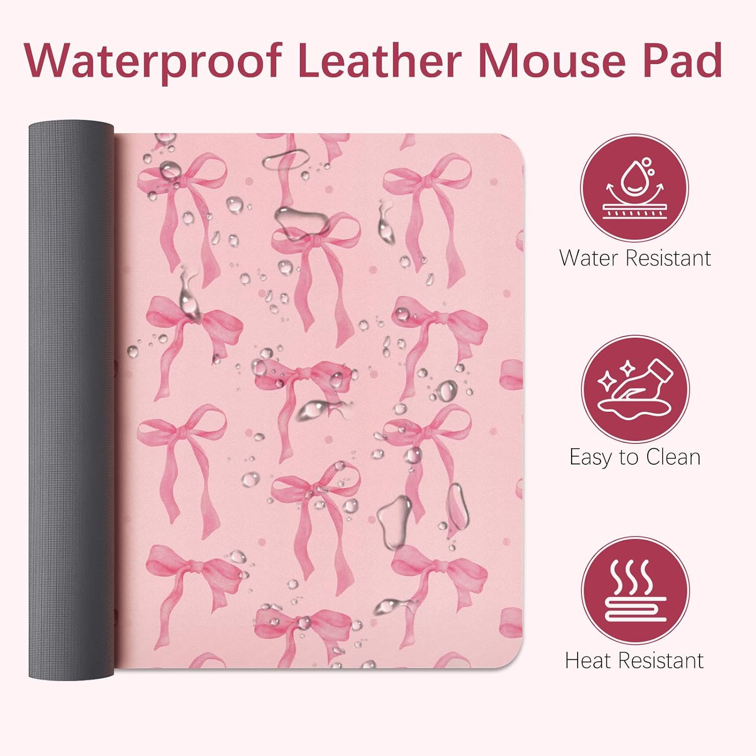 Pink Desk Mat, Large Mouse Pad Pink Bow Keyboard Mat Computer Pad, Cute Girly...