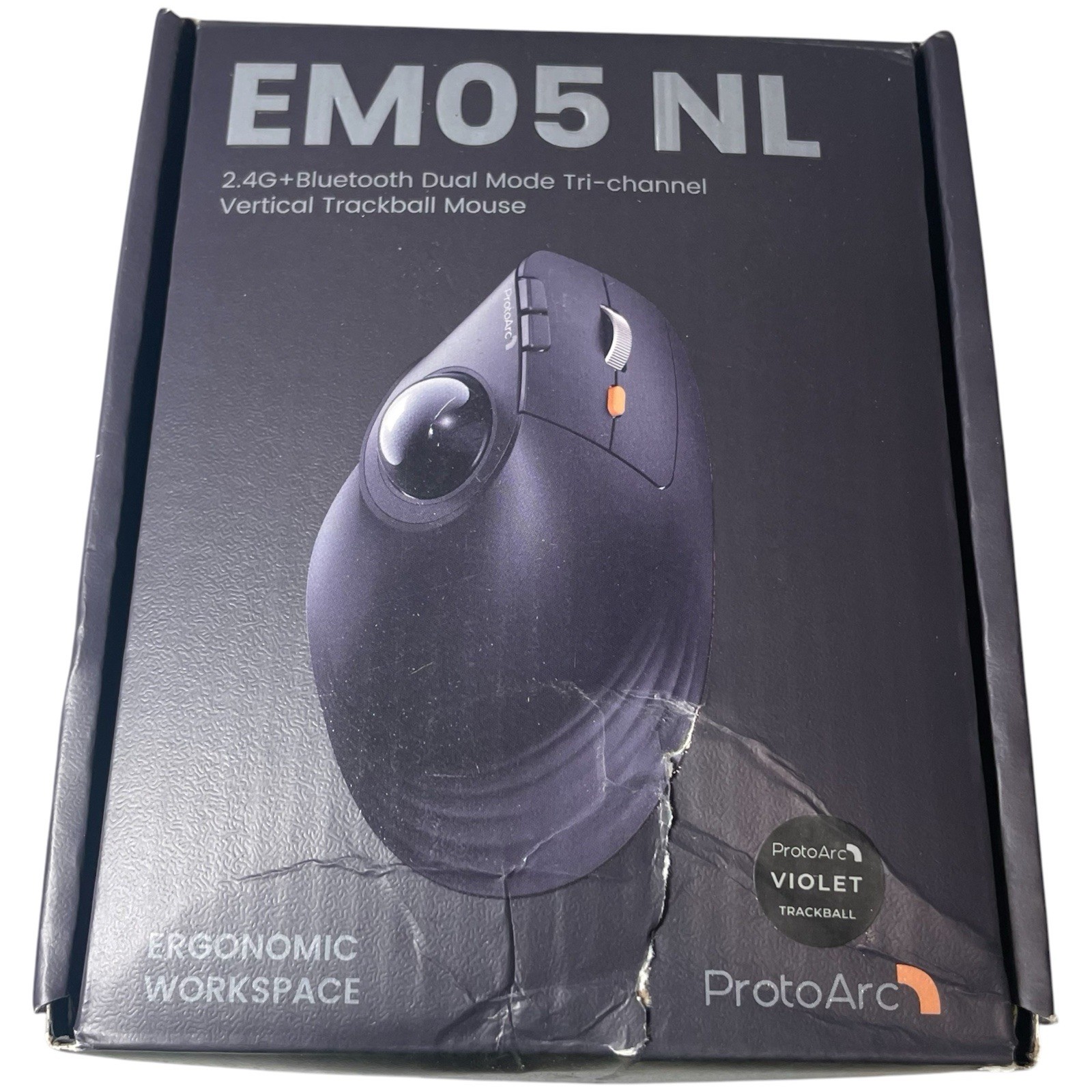 ProtoArc EM05NL Ergonomic Wireless Bluetooth Trackball Mouse Chargeable OPEN BOX