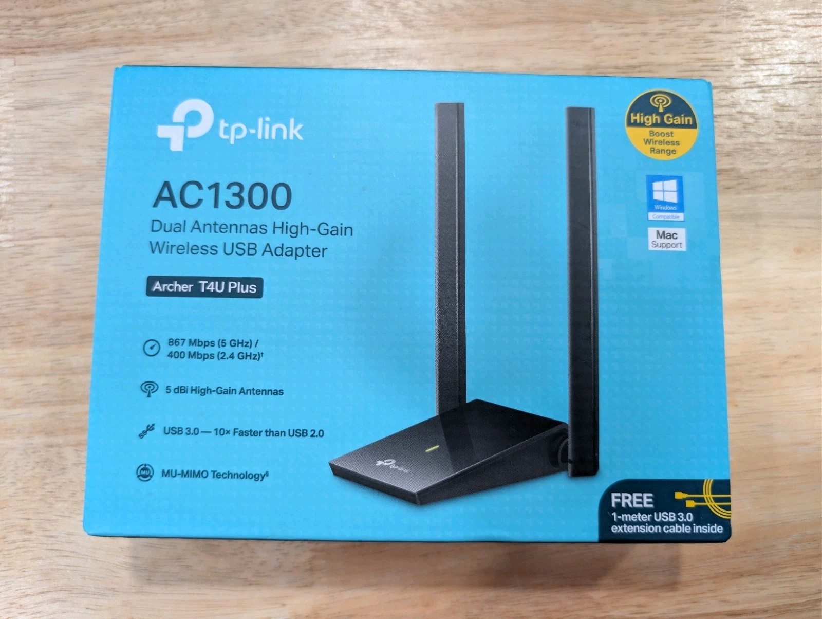 Tp-Link AC1300 Dual High Gain Wireless USB Adapter Archer T4U Plus New