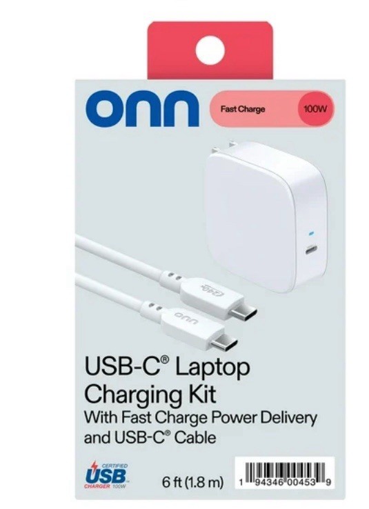 Onn USB-C Laptop Charging Kit 6ft.Fast Charge Power Delivery With USB-C 100W