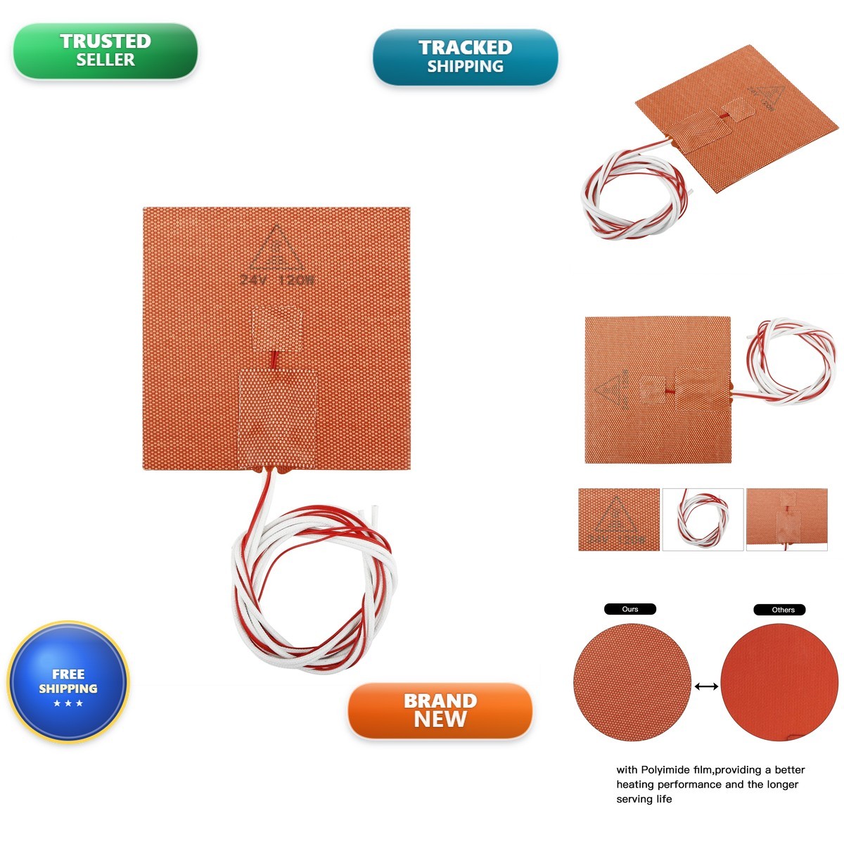 FYSETC 3D Printer Silicone Heated Pad, Heating Plate 120x120mm/4.7x4.7inch, DC
