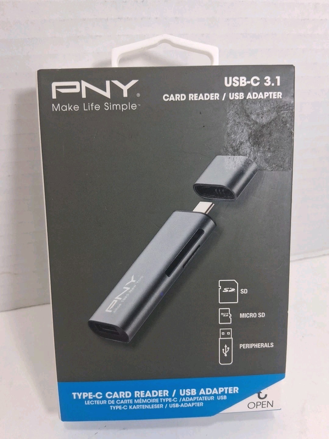 PNY USB-C 3.1 Card Reader/USB Adapter Transfer & Share Content Grey NEW 