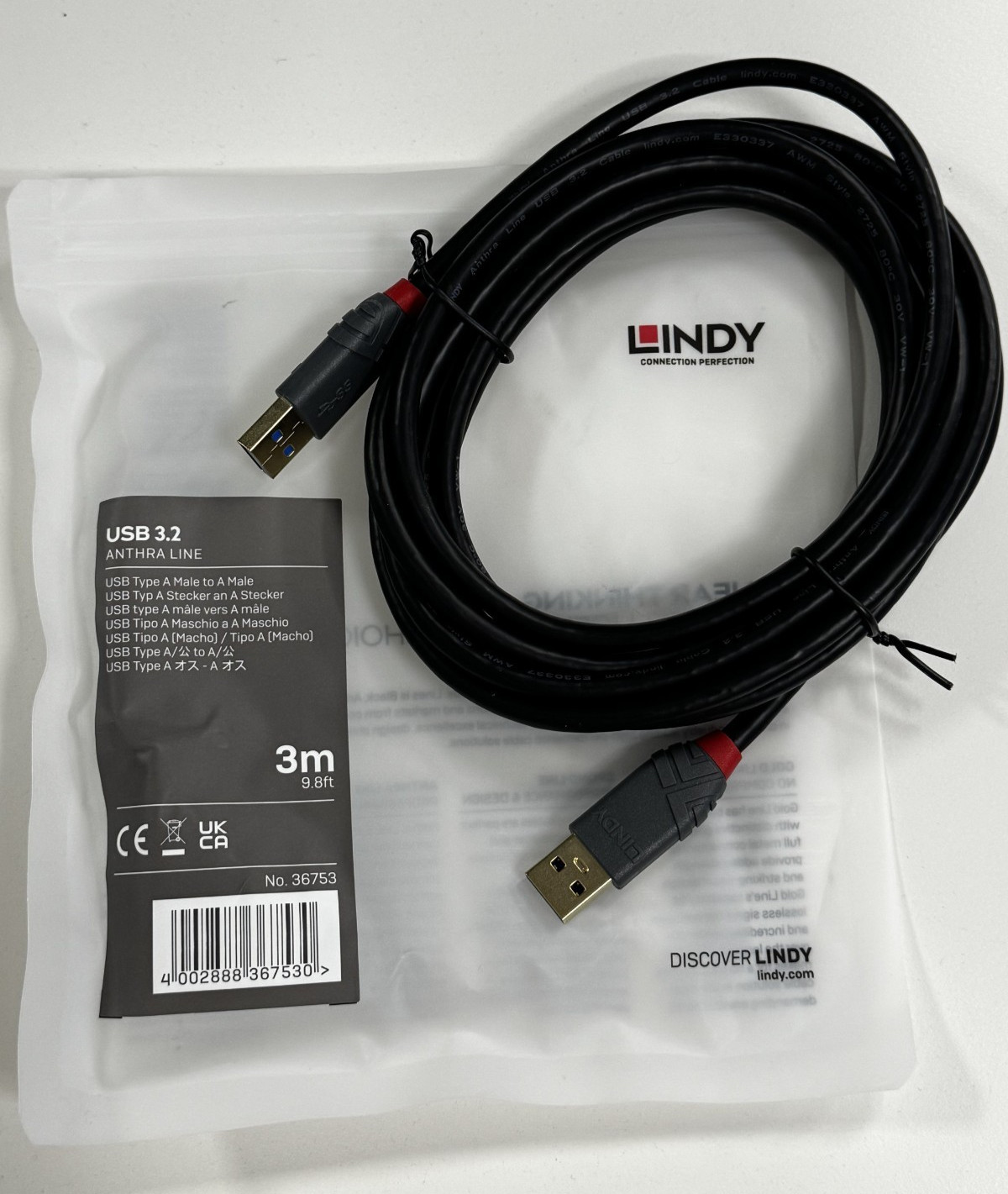 Lindy USB 3.2 Cable (Anthra Line Black), 3m - 36753