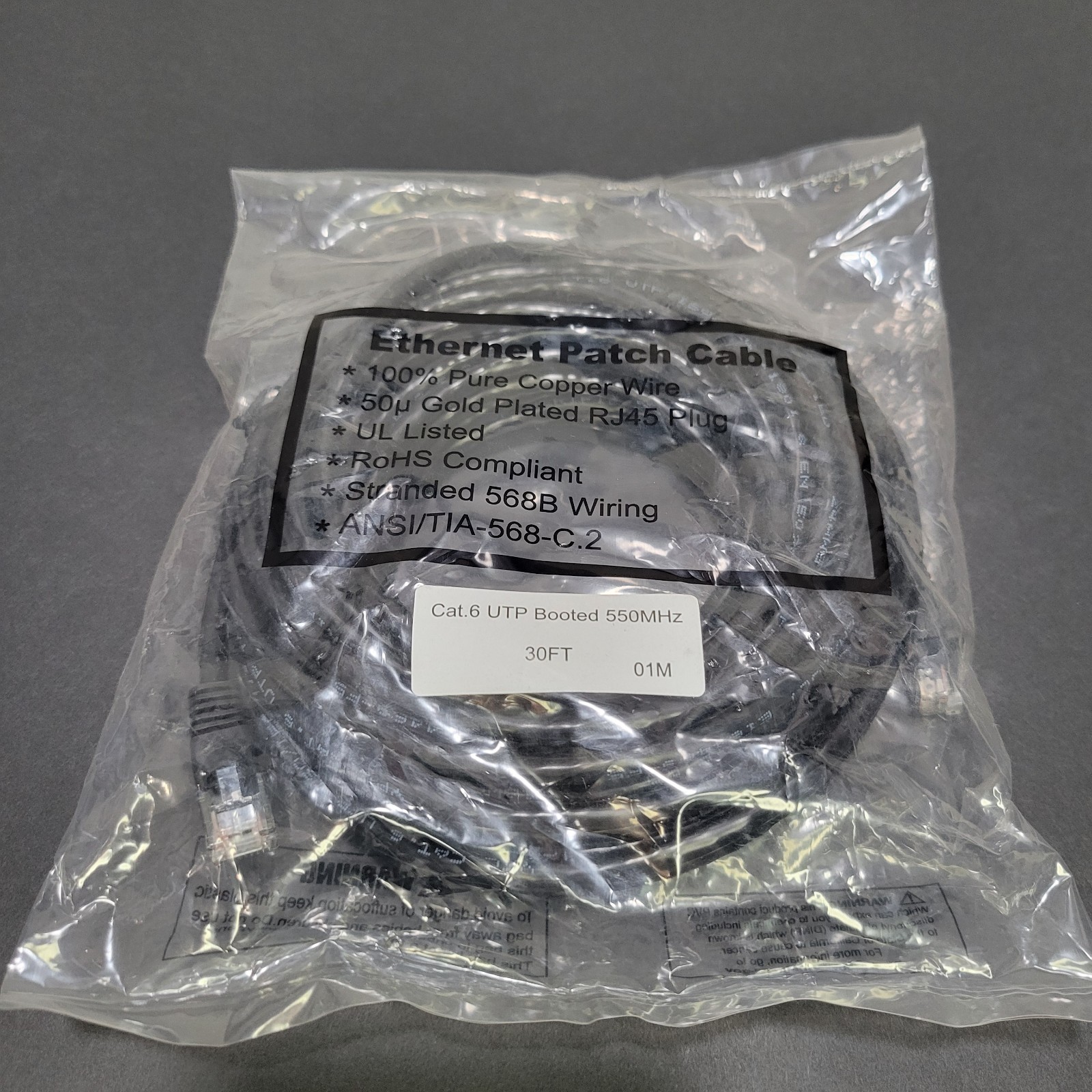30 Ft Cat6 UTP Ethernet Network Patch Cable Black Booted 550MHz  01M