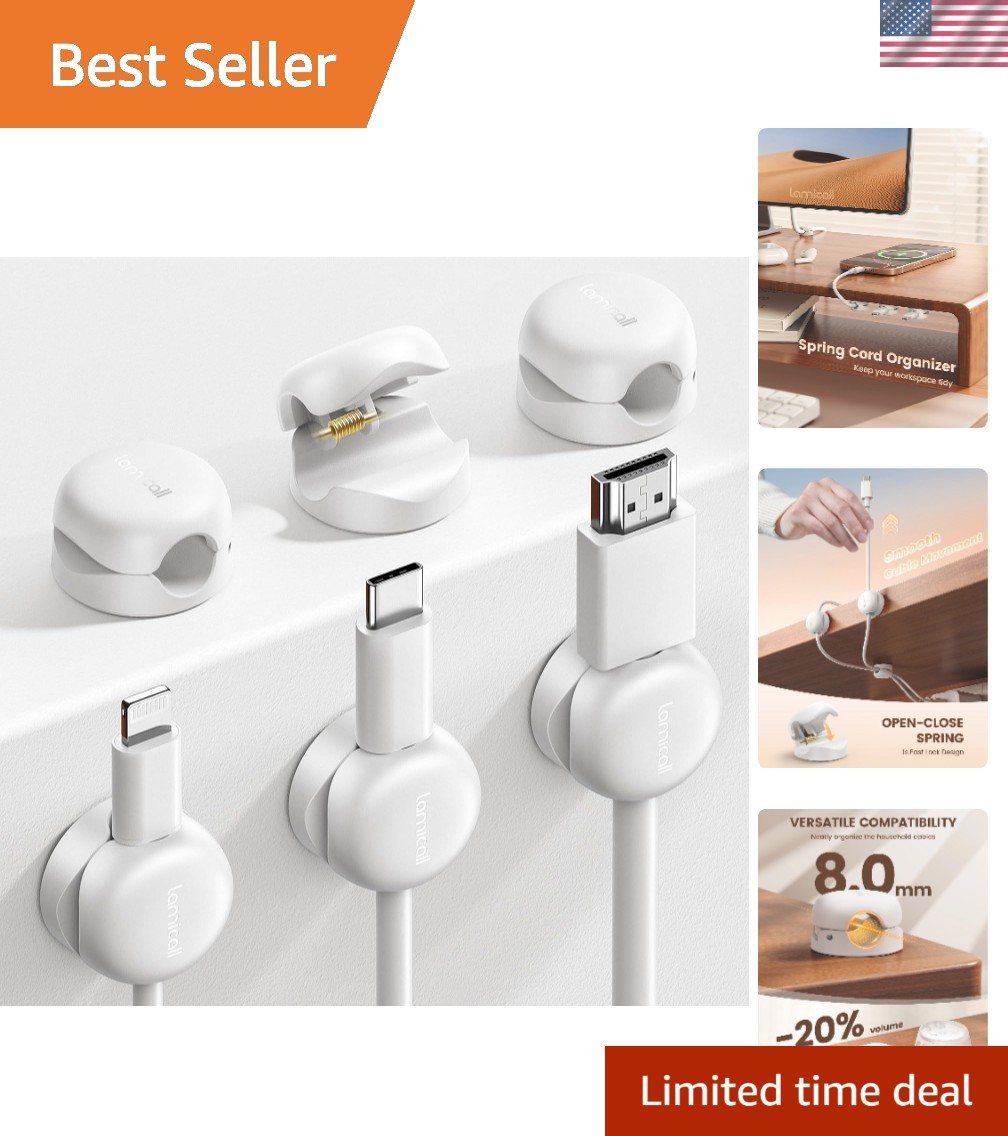 6 Pack Cable Management Clips for Cords and HDMI - Space Saving ABS Organizer