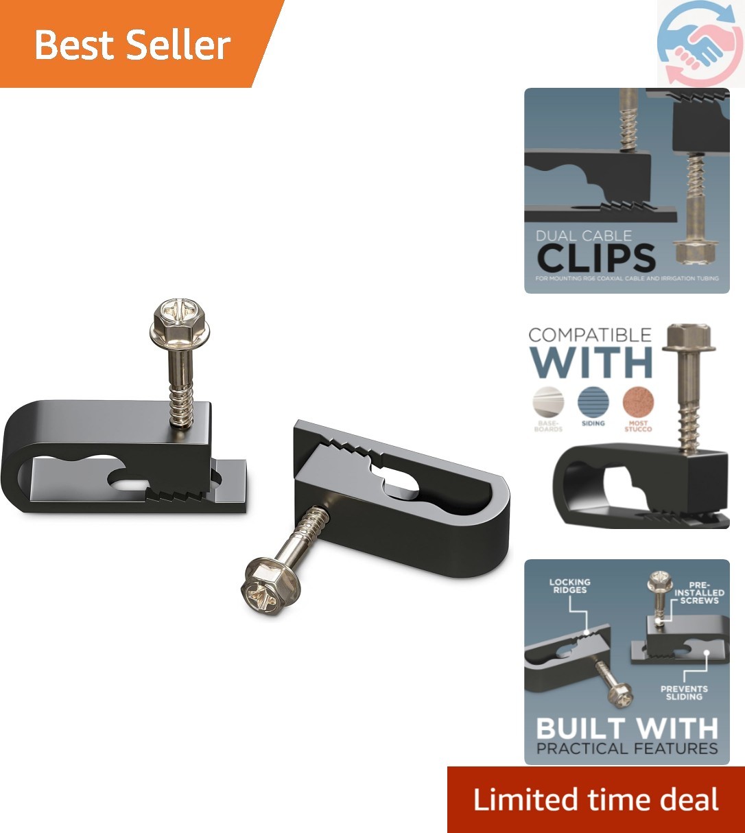 Dual Cable Clips with Screws - 1/2 Inch Coaxial Cable Clamps Outdoor - Exteri...